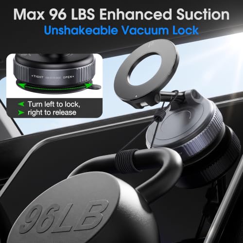 【96LBS Ultra Suction】Vacuum Magnetic Car Phone Holder for MagSafe, 2026 Upgraded 360° Reinforced Phone Mount for Car Dashboard Windshield Mirror, Compatible with iPhone 17 16 15 Pro Max & All Phones