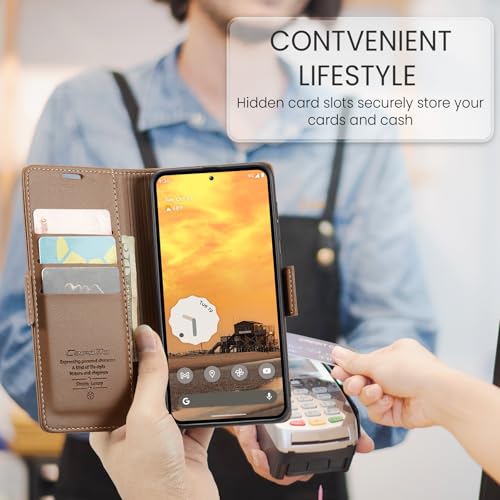 Wallet Case for Google Pixel 10/Google Pixel 10 Pro, Magnetic Flip Case with RFID Blocking Card Holder Kickstand for Women Men, Shockproof Durable Protective Phone Cover (Brown) - color: Brown
