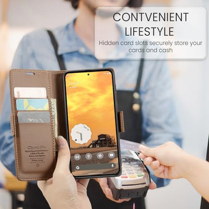 Wallet Case for Google Pixel 10/Google Pixel 10 Pro, Magnetic Flip Case with RFID Blocking Card Holder Kickstand for Women Men, Shockproof Durable Protective Phone Cover (Brown) - color: Brown