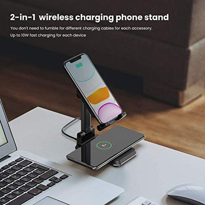 2 in 1 Wireless Charger, Dual Wireless Charging Desk Phone Stand