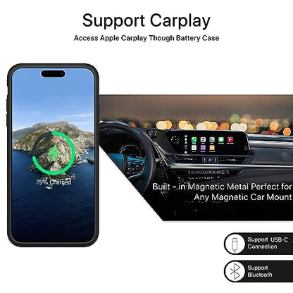 Battery Case for iPhone 15 Pro Max,Upgraded 12000mAh Rechargeable Portable Protective Extended Charger Case Wireless Charging Compatible with iPhone 15 Pro Max (6.7 inch) Charging Case & Carplay-Black - size: iPhone 15 Pro Max