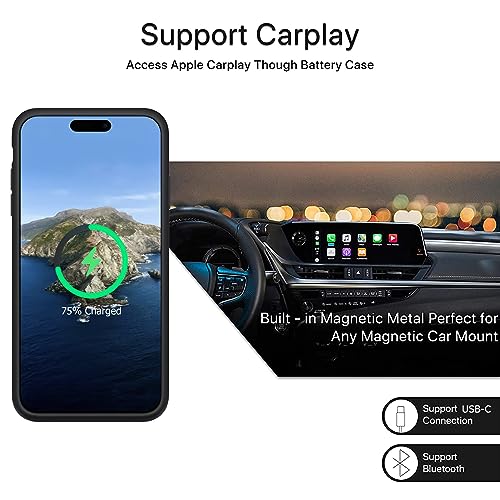 Battery Case for iPhone 15 Pro Max,Upgraded 12000mAh Rechargeable Portable Protective Extended Charger Case Wireless Charging Compatible with iPhone 15 Pro Max (6.7 inch) Charging Case & Carplay-Black - size: iPhone 15 Pro Max