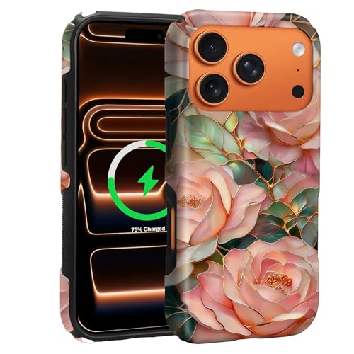 Case for iPhone 17 Pro | Anti-Slip Side Handle| Bold Protective Design | Compatible with MagSafe | Stained Glass Pink Flower | - color: Stained Glass Pink Flower, size: iPhone 17 Pro