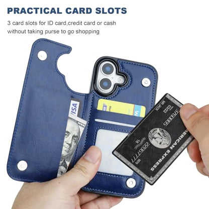 ONETOP for iPhone 17 Wallet Case with Credit Card Holder,Blue | Kickstand,ID/Cash Holder,Case Wallet with Card Slots,Double Magnetic Clasp,Durable PU Leather Shockproof Cover for Women Men - color: Blue