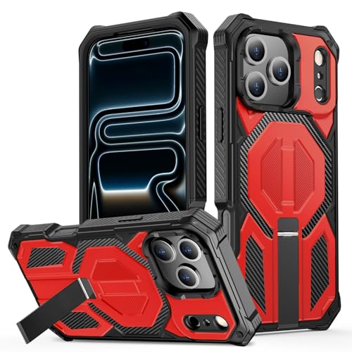 for iPhone 17 Pro Max Case with Kickstand, [15FT Military-Grade Drop Protection] [Compatible with MagSafe] Rugged Shockproof Heavy Duty Magnetic iPhone 17 Pro Max Phone Case Cover (Red) - color: Red