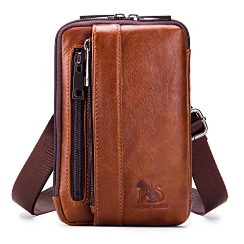 Leather Phone Belt Holster Waist Case Bag for Men Travel Outdoor Cell Phone Loop Pouch Pack Purse Wallet Holder (#22Brown) - color: #22brown