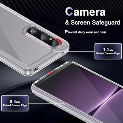 Case for Sony Xperia 1 V, Military Grade Drop Protection Phone Case, Yellowing Resistant, Anti-Scratch Hard PC Back, Shockproof Hard Ultra-Thin Protective Cover, Clear - size: Sony Xperia 1 V