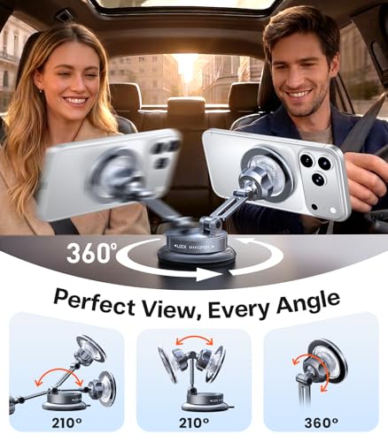TORRAS 2026 Upgraded Vacuum Car Phone Holder for MagSafe Car Mount [98+ LBS Strongest Suction | 24 N58 Magnets] 360° Adjustable Magnetic Phone Holders for Your Car, for iPhone 18-12 Pro Max Plus Air