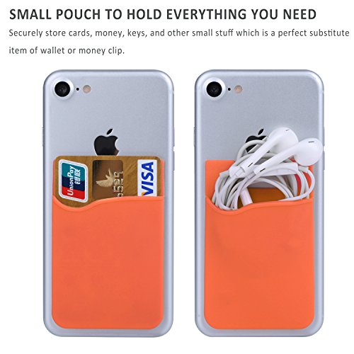 Card Holder for Phone Case, 3Pack Silcone Stick On Credit Card Phone Wallet | Sticky Sleeve Pocket Stick on Business ID Credit Card Cell Phone Wallet for iPhone,iPad,Galaxy,Android - color: Purple,Green,Orange