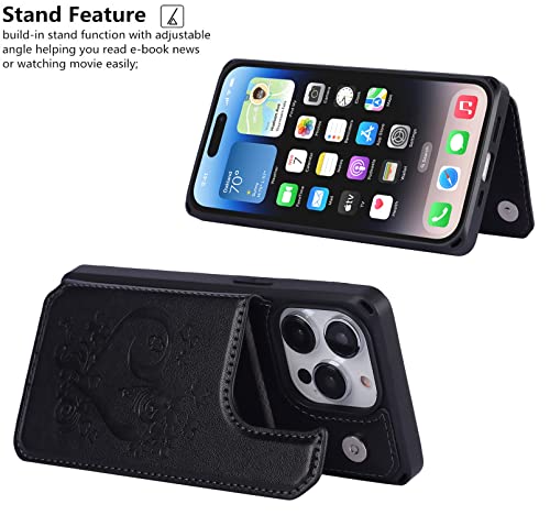iCoverCase Compatible with iPhone 14 Pro Wallet Phone Case with Card Holder for Women, RFID Blocking Embossed PU Leather Wrist Strap Case 6.1 Inch (Heart Black) - color: H-Black