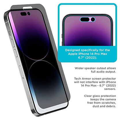Tech Armor Privacy Glass for iPhone 14 Pro Max Screen Protector 1-Pack - size: iPhone 14 Pro Max-6.7 Inch