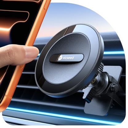 VICSEED for MagSafe Car Mount [Upgraded Strong Magnetic & Won't Break Vent] - color: Jet Black