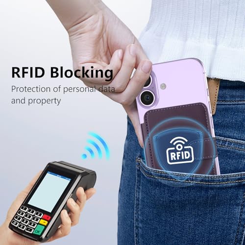 for MagSafe Wallet, Magnetic Phone Wallet RFID Blocking, 4 Card Holder - color: Purple
