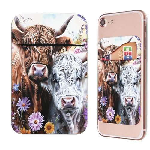 Phone Credit Card Holder Stick on, Phone Case Wallet, Cell Phone Pocket Self Adhesive Stretchy Lycra Stick on Wallet ID Credit Card Case Pouch Sleeve for All Smartphones, Purple Flowering Cow - color: Phone Case Wallet-604
