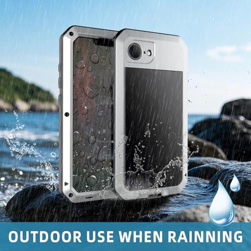 for iPhone 16E Metal Case,Heavy Duty Shockproof Aluminum Alloy Tough Armour Military Grade Phone Case for iPhone 17E,Full Body Protective Cover with Silicone Built-in Screen Protector-Silver - color: Silver
