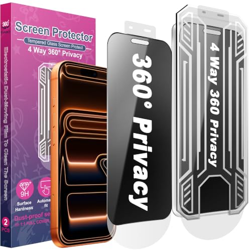 [2 Pack 4 Way Privacy Screen Protector for iPhone 17 Pro Max | Anti-Spy Tempered Glass 9H Hardness Shatterproof, 3D Curved Edges, Case-Friendly, Bubble-Free Easy Installation - size: 6.9 inches