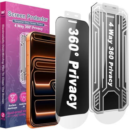[2 Pack 4 Way Privacy Screen Protector for iPhone 17 Pro Max | Anti-Spy Tempered Glass 9H Hardness Shatterproof, 3D Curved Edges, Case-Friendly, Bubble-Free Easy Installation - size: 6.9 inches