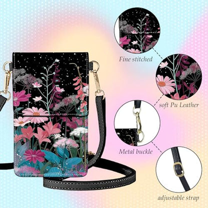 Small Crossbody Bags for Women Touchscreen Cell Phone Bag Cross Body Purses with adjustable Strap,Gifts For Teenage Girls - color: Wild Floral Plants