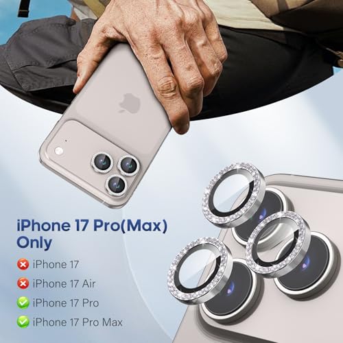 iPhone 17 Pro/17 Pro Max Camera Lens Protector Bling Diamond, Gray - color: Gray, size: 17 Pro/Max