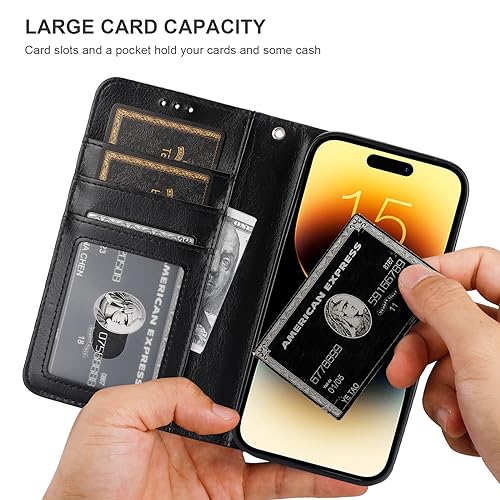 Bocasal Detachable Wallet Case Card Holder for iPhone 15, Black | RFID Blocking Kickstand Card Slots Holder PU Leather Magnetic Shockproof Wrist Strap Removable Flip Protective Cover 6.1 inch - color: Black