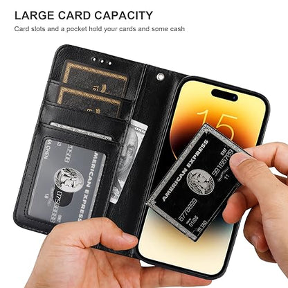 Bocasal Detachable Wallet Case Card Holder for iPhone 15, Black | RFID Blocking Kickstand Card Slots Holder PU Leather Magnetic Shockproof Wrist Strap Removable Flip Protective Cover 6.1 inch - color: Black