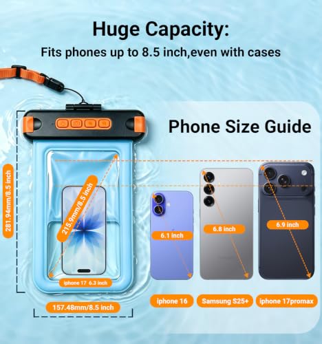 IP68 Bluetooth Shutter Waterproof Phone Pouch Case,Floating,Blue | Hands-Free Photo & Video Underwater Control.Large Waterproof Phone Case Universal Fit for 8.5" Phone(iPhone Samsung Google)