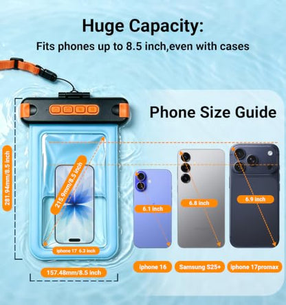 IP68 Bluetooth Shutter Waterproof Phone Pouch Case,Floating,Blue | Hands-Free Photo & Video Underwater Control.Large Waterproof Phone Case Universal Fit for 8.5" Phone(iPhone Samsung Google)