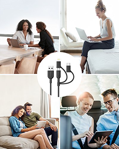 Anker Powerline II 3-in-1 Lightning, USB C, Micro USB Cable - color: Black