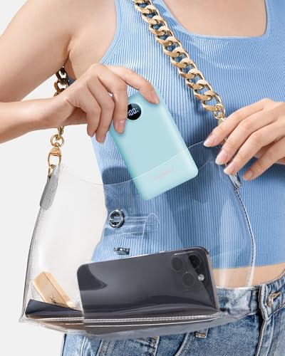 Mini Portable Charger with Built-in Cables 20W Fast Charging Power Bank USB-C Small Battery Pack 10000mAh Travel Essential Slim Battery for iPhone 17/16/15/14, Samsung 25/24, and More - color: Blue