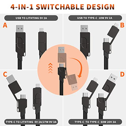 6-in-1 Multi USB Cable – 100W PD Fast Charge Keychain, Magnetic, White Gray