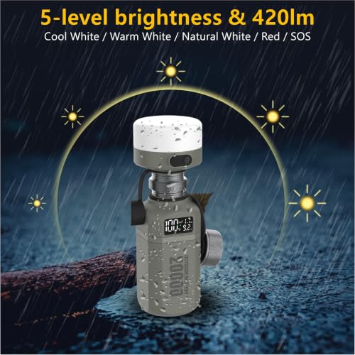 20,000mAh Rugged Power Bank with Fast Charge USB-C PD, IP68 Waterproof Shockproof, Includes 420lm Bright Camping Lantern, Tactical Outdoor Charger for Hiking Camping Survival Emergency（Grey） - color: Grey