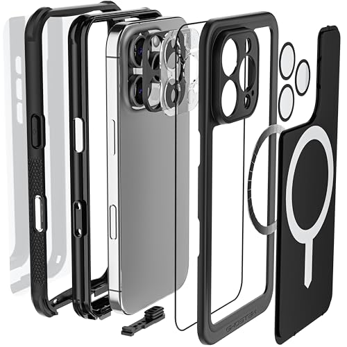 Ghostek Nautical Waterproof iPhone 16 Pro Case with Belt Clip Holster - Screen and Camera Protector, Apple MagSafe Compatible, Rugged Heavy Duty Cover (6.3 Inch, Black) - color: Black, size: iPhone 16 Pro