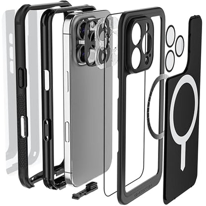 Ghostek Nautical Waterproof iPhone 16 Pro Case with Belt Clip Holster - Screen and Camera Protector, Apple MagSafe Compatible, Rugged Heavy Duty Cover (6.3 Inch, Black) - color: Black, size: iPhone 16 Pro