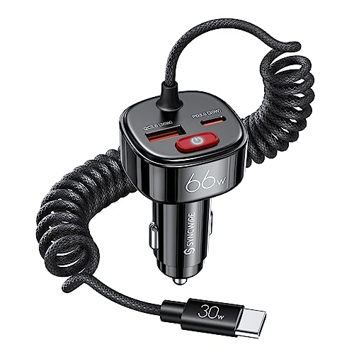 Syncwire USB C Car Charger 66W Super Fast Car Adapter with 6FT Coiled Cable - size: 6 feet