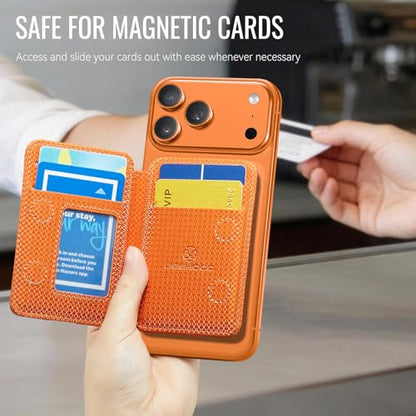 WJX MagSafe Magnetic Phone Wallet, RFID Slim 6 Card Holder with Cash Slot & Clear ID Window, Mini Gift‑Ready Wallet for Google/Samsung/iPhone 17/16/15/14/13/12 Series,Vanilla Orange - color: B-Vanilla orange