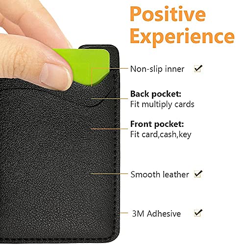 Phone Card Holder, Leather Phone Wallet Stick On Card Holder Back of Phone | Credit Card Holder for Phone Case Compatible with Most of Cell Phone (iPhone, Samsung) - 2Pack Black - color: Black