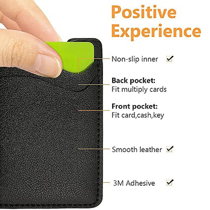 Phone Card Holder, Leather Phone Wallet Stick On Card Holder Back of Phone | Credit Card Holder for Phone Case Compatible with Most of Cell Phone (iPhone, Samsung) - 2Pack Black - color: Black