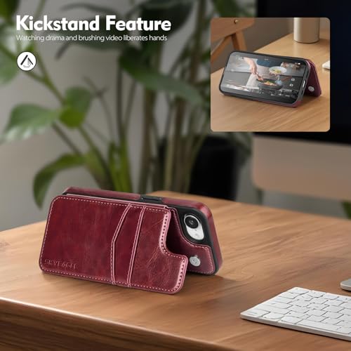SkyEagle Compatible with MagSafe iPhone 17e / 16e Case Wallet,Wine Red | Magnetic Clasp,RFID Blocking,PU Leather,Flip Folio Shockproof Phone Cover,with Credit Card Slots & Kickstand for Men & Women - color: Wine Red