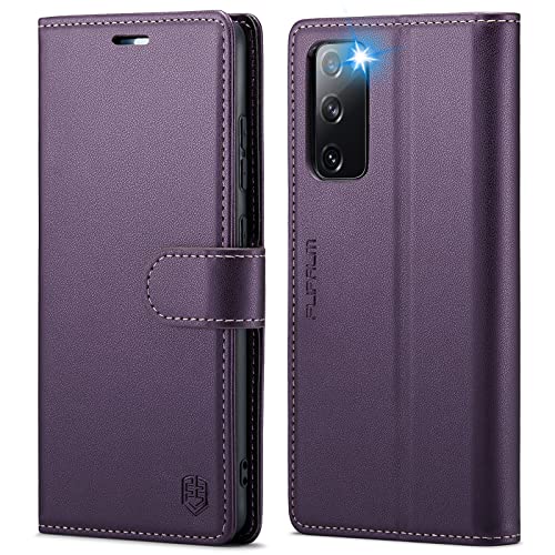 FLIPALM Wallet Case for Samsung Galaxy S20 FE 5G, Purple | Card Holder, RFID Blocking, PU Leather Folio Flip, Kickstand, Protective Shockproof Cover - color: Purple