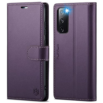 FLIPALM Wallet Case for Samsung Galaxy S20 FE 5G, Purple | Card Holder, RFID Blocking, PU Leather Folio Flip, Kickstand, Protective Shockproof Cover - color: Purple