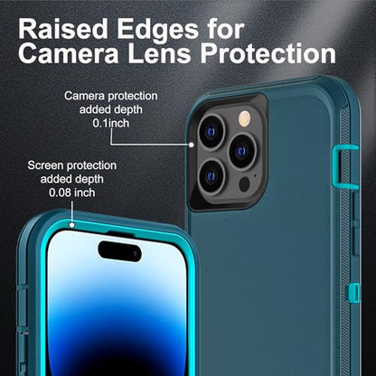 YKHJKLEC for iPhone 14 Pro Case, Military Grade 3 in 1 Heavy Duty Shockproof/Drop Proof/Dust Proof Case with 2Pcs Tempered Glass Screen Protector (Blue/Turquoise) - color: Blue/Turquoise