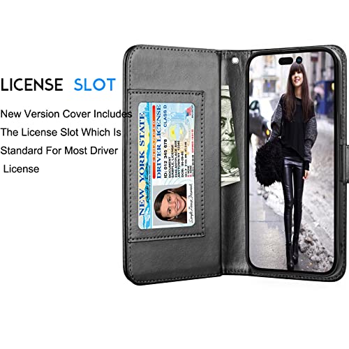 Tekcoo Wallet Case Compatible with iPhone 14 (6.1 inch) 2022 Luxury ID Cash Credit Card Slots Holder Carrying Pouch Folio Flip PU Leather Cover [Detachable Magnetic Hard Case] with Strap [Black] - color: W-Black, size: IP 14 (6.1")