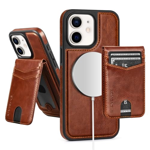 SkyEagle Compatible with MagSafe iPhone 11 Wallet Case,Brown | Detachable Magnetic Credit Card Holder,RFID Blocking,PU Leather,Kickstand,Flip Phone Case,Shockproof Cover for Men & Women - color: Brown, size: iPhone 11 - 6.1"