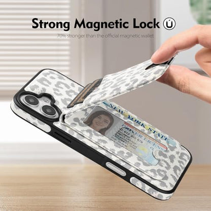 SkyEagle Compatible with MagSafe iPhone 16 Wallet Case,Leopard-White - color: Leopard-White, size: iPhone 16 - 6.1"