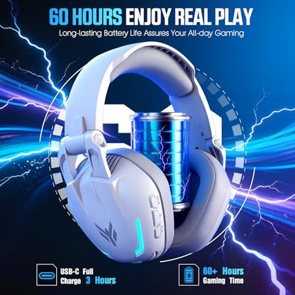 BENGOO G1 60H Wireless Gaming Headset with RGB Lights & Mic for PS5 PS4 PC - color: White