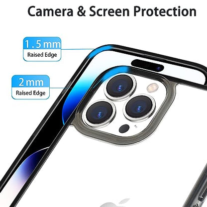 JJGoo Compatible with iPhone 14 Pro Max Case Clear, Non-Yellowing Shockproof Phone Case for 14 Pro Max, Slim Anti-Scratch Hard PC Back Protective Cover Bumper 2022 - color: Transparent Black