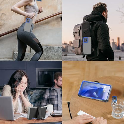 Rugged Phone Case for Moto G Power 5G 2025/Moto G Play 2025, with Belt Clip Holster & Kickstand Heavy Duty Shockproof Protective Full Body Case (Grey+Blue) - color: Grey+Blue
