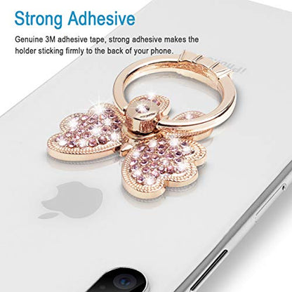 Finger Ring Stand Grip,2 Pack Luxury Glitter Diamond Universal Metal Kickstand for iPhone 16/15/14/13 Pro Max, Galaxy S24/S23/S22 Ultra, Finger Ring Grip Holder for All Smartphone, Pink/Bowknot