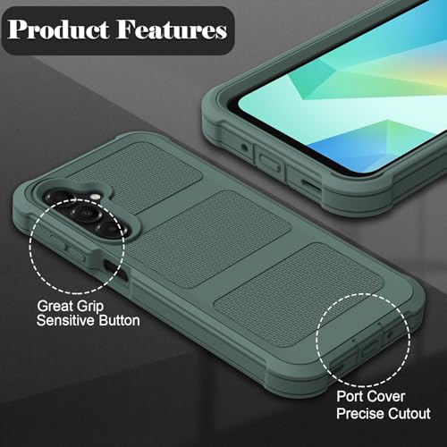 for Samsung Galaxy A16 5G Case with 2 Pack Tempered Glass Screen Protector, [Holster Series] Belt Clip Hard Tough Heavy Duty Rugged Shockproof Protective Cell Phone Case (Dark Green) - color: Dark Green
