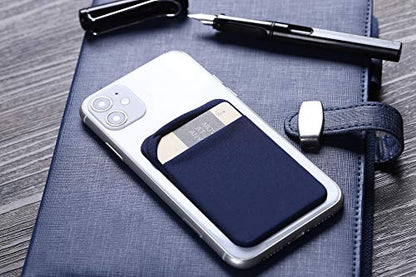 3Pack Cell Phone Card Holder Pocket Sticker Stretchy Cloth for Back of Phone with Flap Credit/ID Card Sleeve Adhesive Stick on Wallet for iPhone,Android All Smartphones (2Navy Blue,1Black) - color: 2Navy Blue,1Black